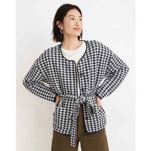NWT Madewell (Re)sourced Gingham Quilted Tie Jacket in Classic Indigo